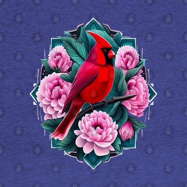 Cardinal Bird With Peony Flowers Indiana State Tattoo Art by taiche